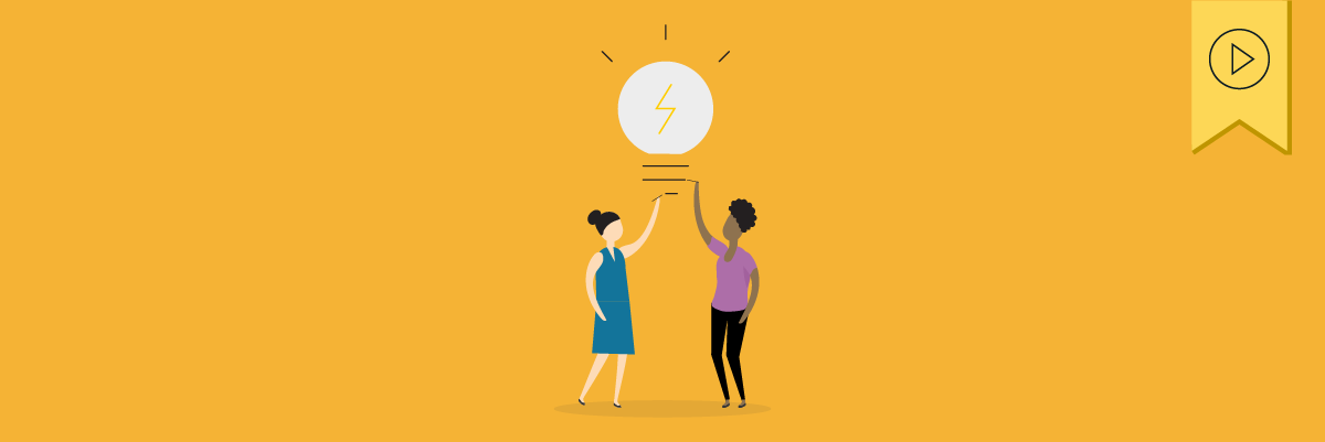 Header image of two figures drawing a lightbulb. Above is a yellow tag with a black play button icon denoting that this webinar has a recording available.