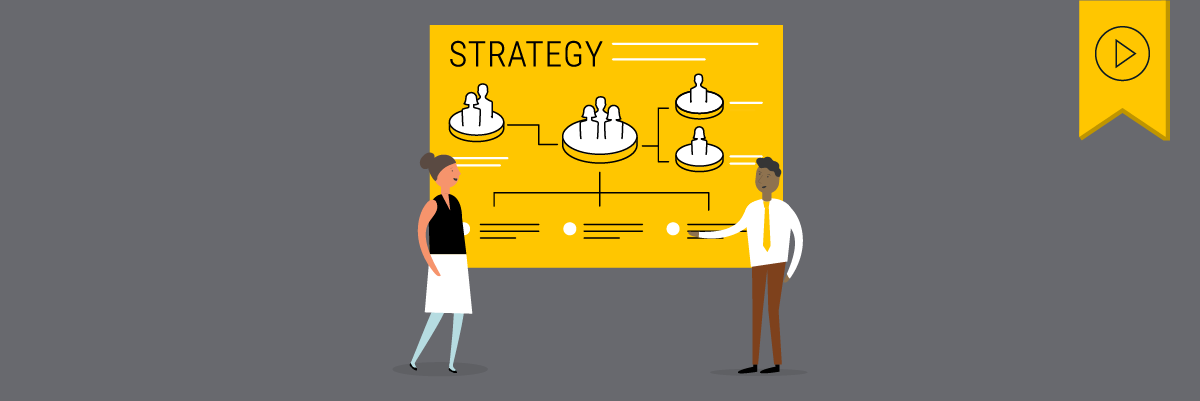 Header image of two figures standing in front of a yellow board that says STRATEGY. Above is a yellow tag with a black play button icon denoting that this webinar has a recording available.
