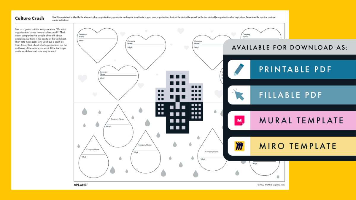 Culture Crush worksheet against a yellow background. Four tabs under the header "AVAILABLE FOR DOWNLOAD AS" indicate available file types available.