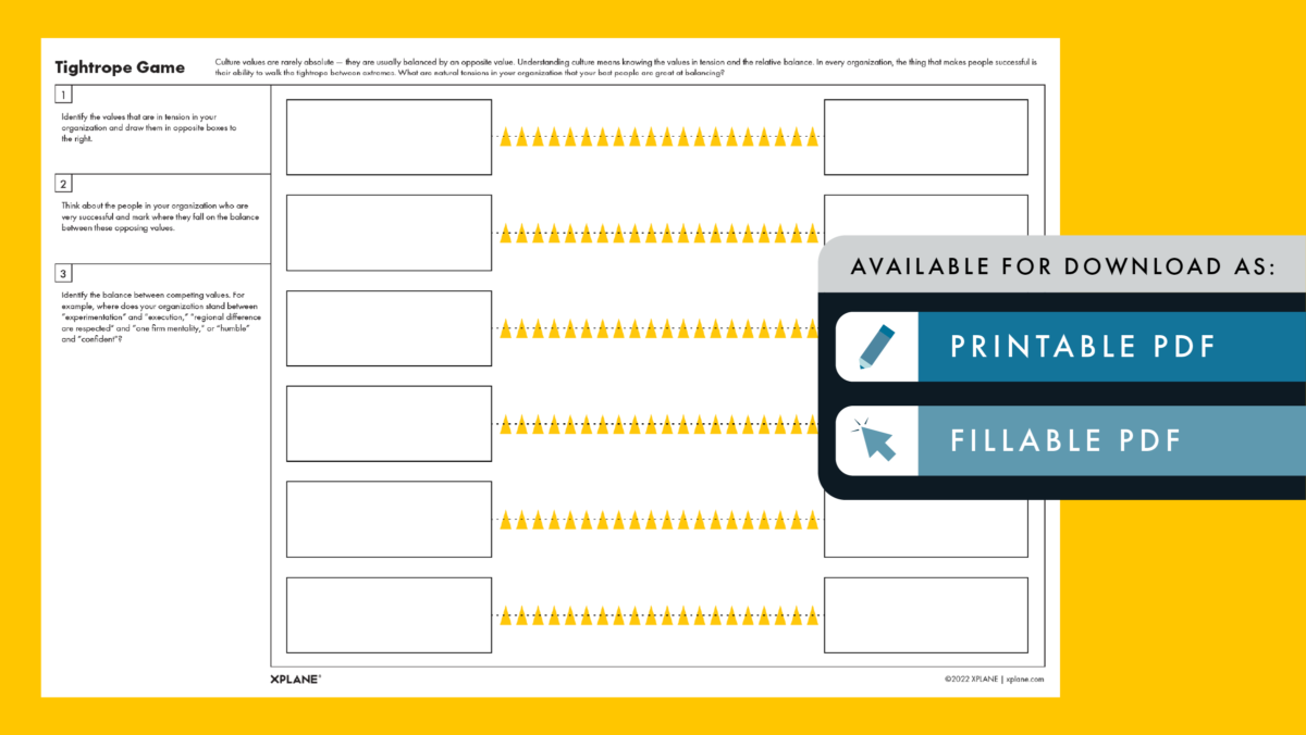 Tightrope Game worksheet against a yellow background. Two tabs under the header "AVAILABLE FOR DOWNLOAD AS" indicate available file types available.
