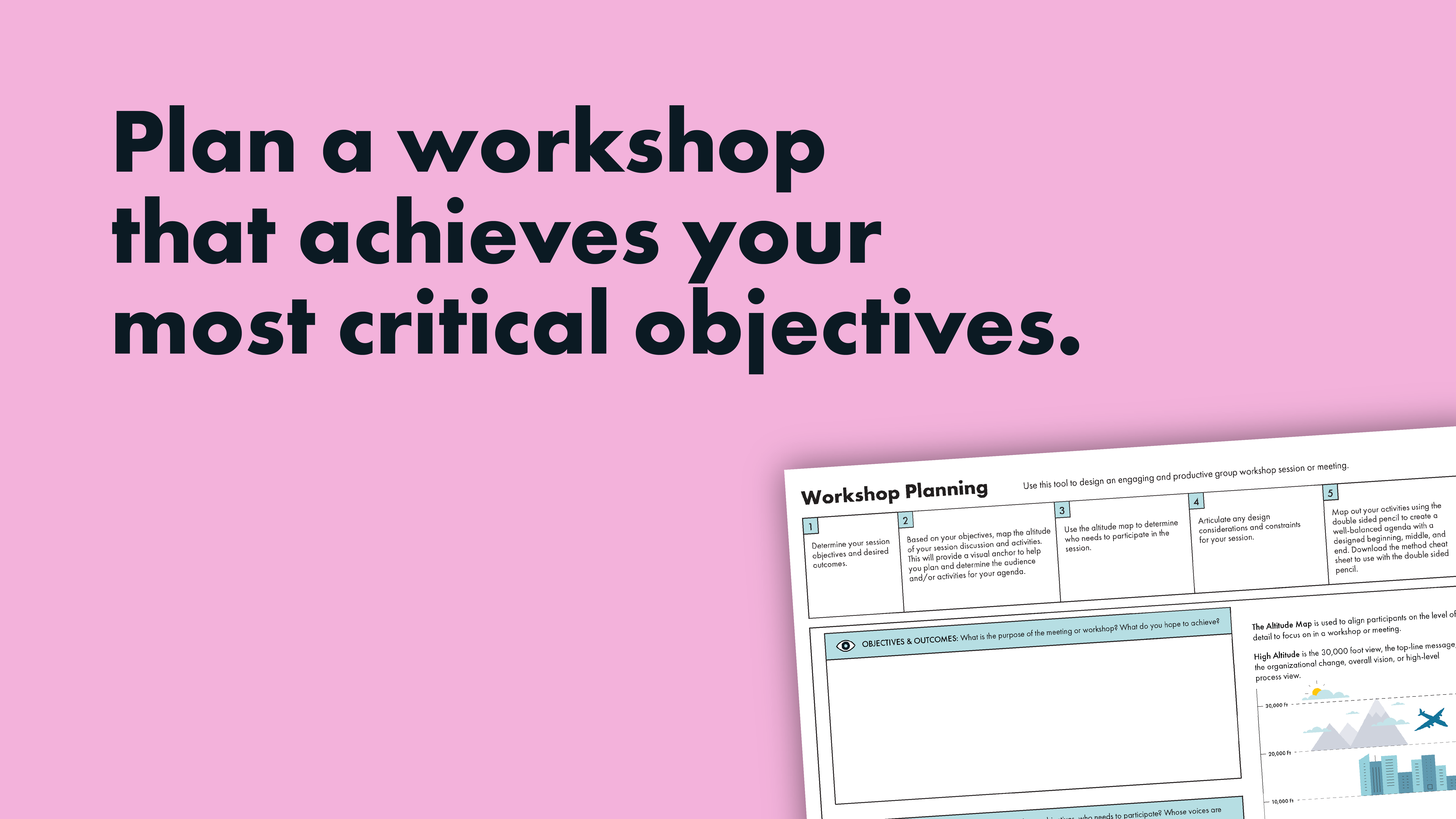 Text reading "Plan a workshop that achieves your most critical objectives." This is besides the canvas available for download.