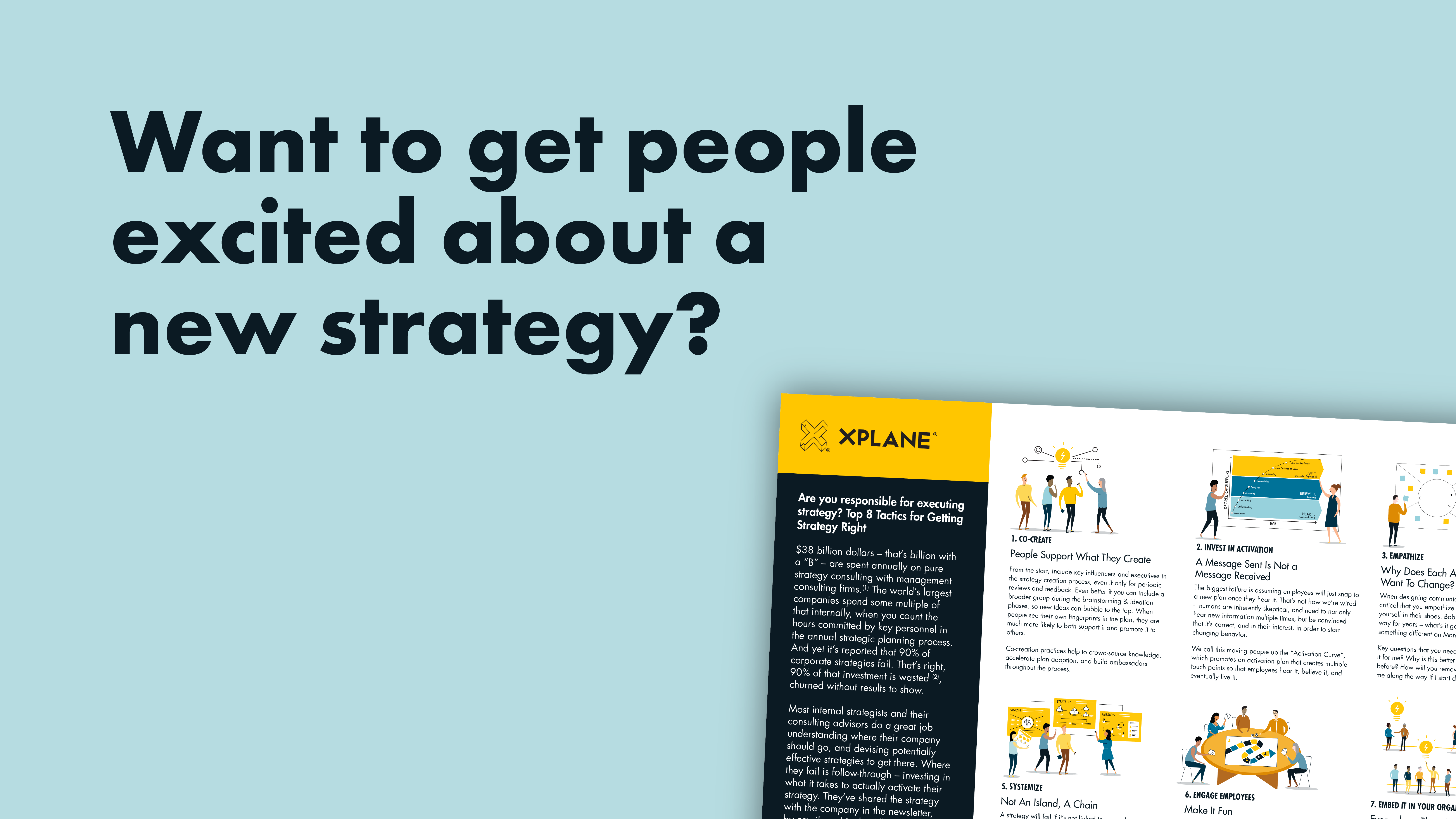 Text reading "Want to get people excited about a new strategy?" This is besides the guide available for download.