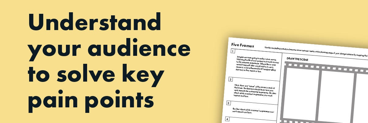 Sneak peek of the worksheet on the right; text to the left reads "Understand your audience to solve key pain points". Against a light yellow background.