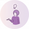 Light purple icon shows a figure with their hand out, and a light bulb above their head
