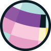 Circular crop of boxes in shades of pinks, purples, blues, yellows